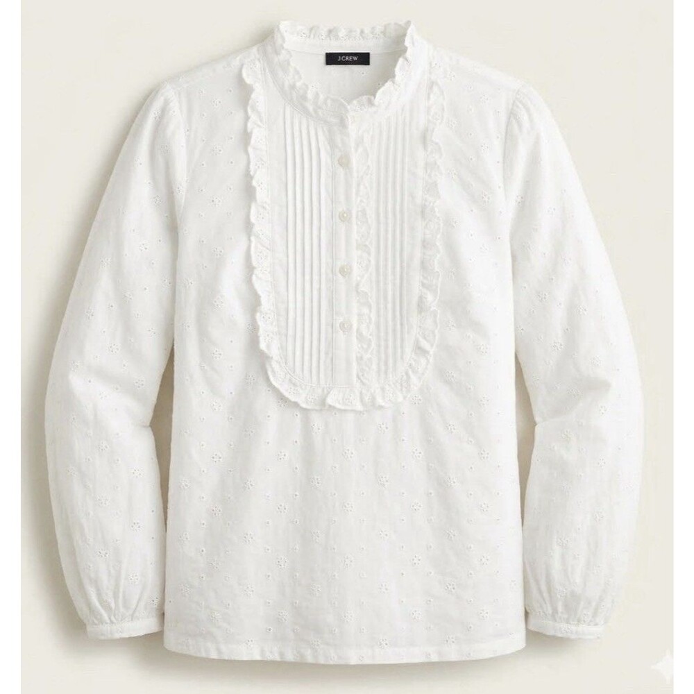 J.Crew Womens Medium Floral Eyelet Ruffle Shirt Boho cottagecore 100% cotton